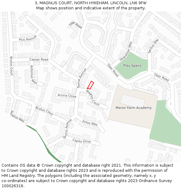 3, MAGNUS COURT, NORTH HYKEHAM, LINCOLN, LN6 9FW: Location map and indicative extent of plot