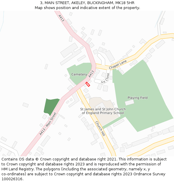 3, MAIN STREET, AKELEY, BUCKINGHAM, MK18 5HR: Location map and indicative extent of plot