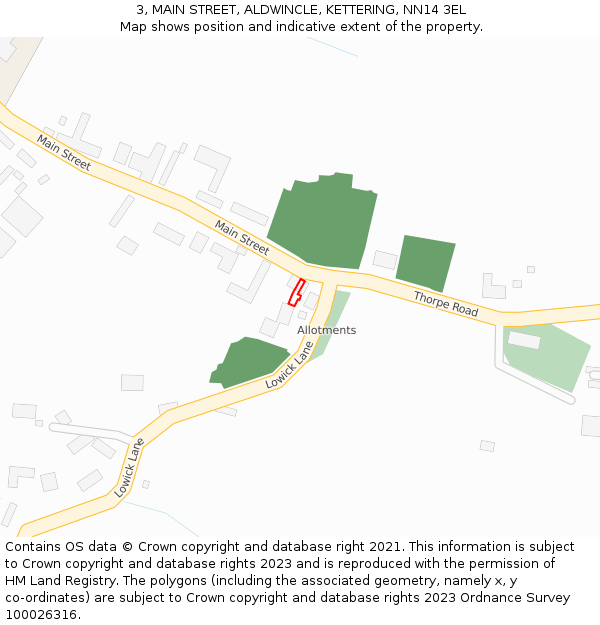 3, MAIN STREET, ALDWINCLE, KETTERING, NN14 3EL: Location map and indicative extent of plot