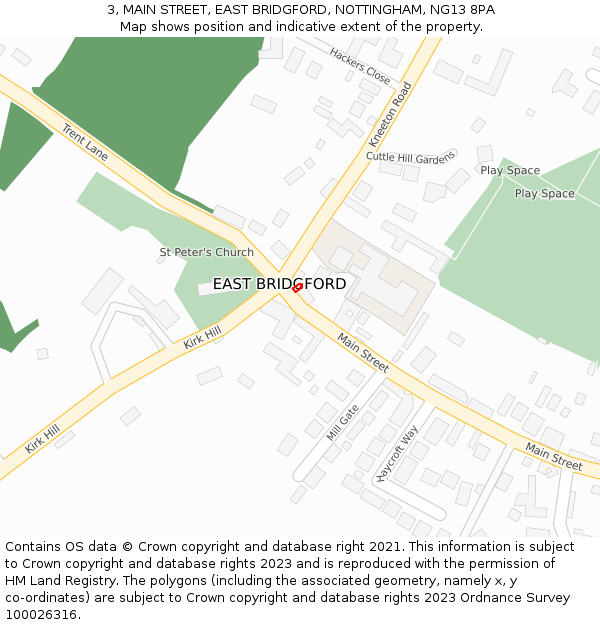 3, MAIN STREET, EAST BRIDGFORD, NOTTINGHAM, NG13 8PA: Location map and indicative extent of plot