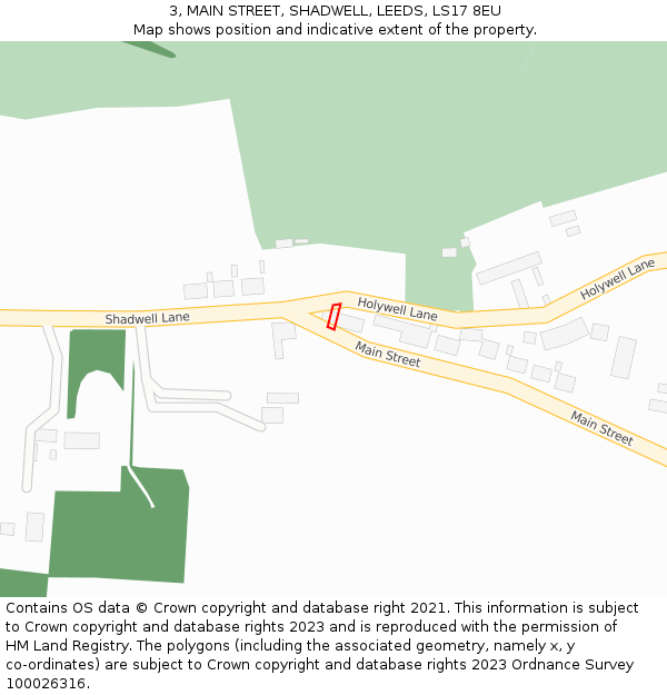 3, MAIN STREET, SHADWELL, LEEDS, LS17 8EU: Location map and indicative extent of plot