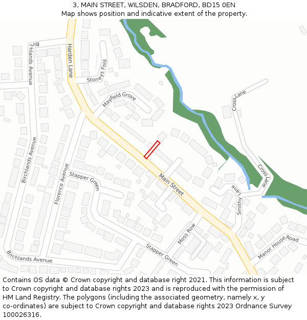 3, MAIN STREET, WILSDEN, BRADFORD, BD15 0EN: Location map and indicative extent of plot