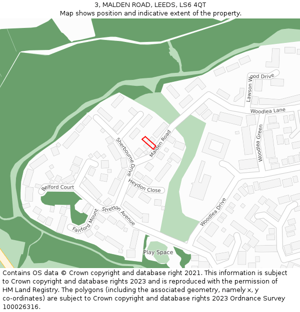 3, MALDEN ROAD, LEEDS, LS6 4QT: Location map and indicative extent of plot