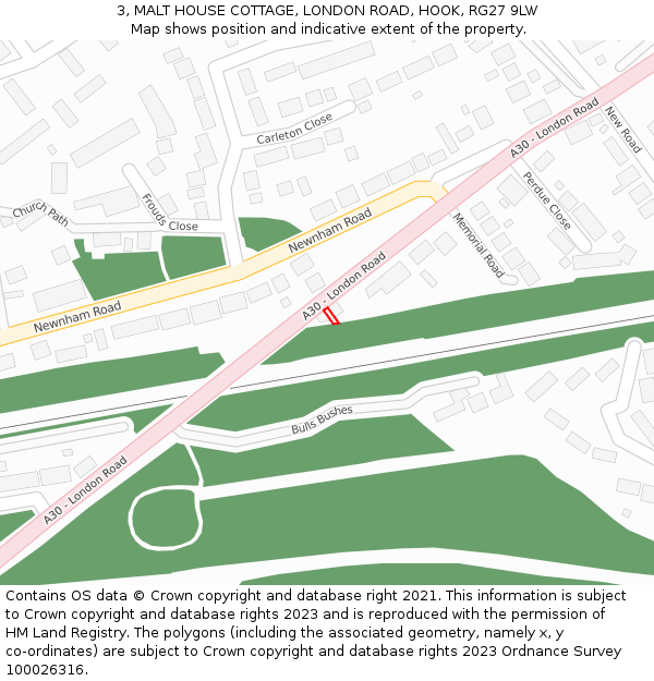 3, MALT HOUSE COTTAGE, LONDON ROAD, HOOK, RG27 9LW: Location map and indicative extent of plot