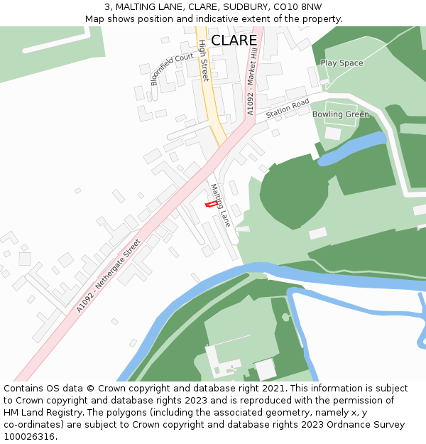 3, MALTING LANE, CLARE, SUDBURY, CO10 8NW: Location map and indicative extent of plot