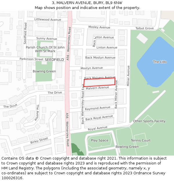 3, MALVERN AVENUE, BURY, BL9 6NW: Location map and indicative extent of plot