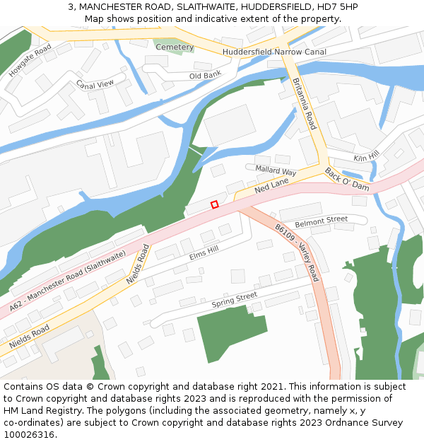 3, MANCHESTER ROAD, SLAITHWAITE, HUDDERSFIELD, HD7 5HP: Location map and indicative extent of plot