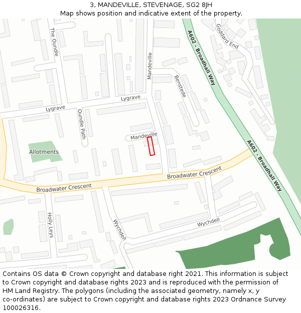 3, MANDEVILLE, STEVENAGE, SG2 8JH: Location map and indicative extent of plot