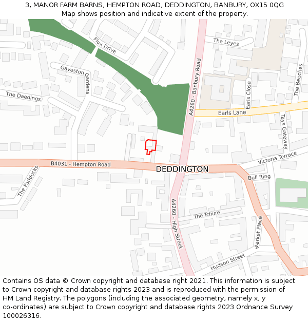 3, MANOR FARM BARNS, HEMPTON ROAD, DEDDINGTON, BANBURY, OX15 0QG: Location map and indicative extent of plot