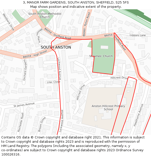 3, MANOR FARM GARDENS, SOUTH ANSTON, SHEFFIELD, S25 5FS: Location map and indicative extent of plot