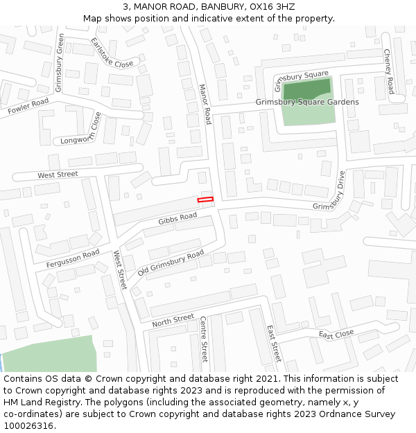 3, MANOR ROAD, BANBURY, OX16 3HZ: Location map and indicative extent of plot
