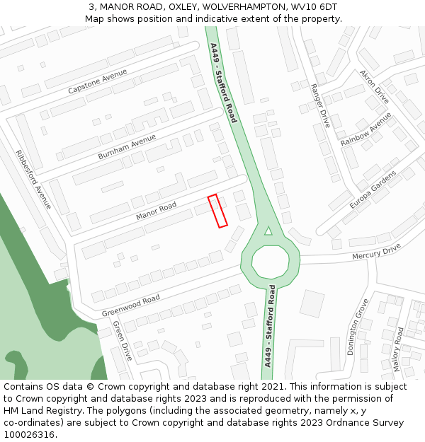 3, MANOR ROAD, OXLEY, WOLVERHAMPTON, WV10 6DT: Location map and indicative extent of plot