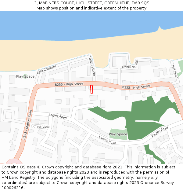 3, MARINERS COURT, HIGH STREET, GREENHITHE, DA9 9QS: Location map and indicative extent of plot