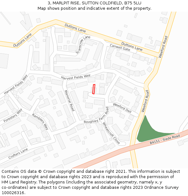 3, MARLPIT RISE, SUTTON COLDFIELD, B75 5LU: Location map and indicative extent of plot