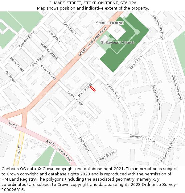 3, MARS STREET, STOKE-ON-TRENT, ST6 1PA: Location map and indicative extent of plot