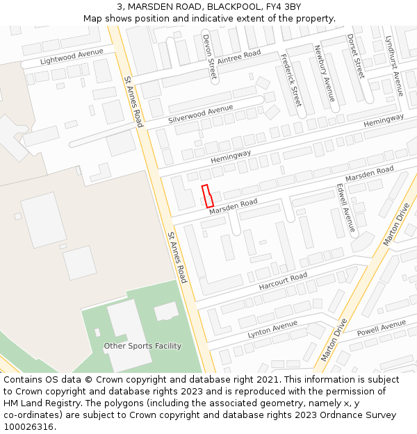 3, MARSDEN ROAD, BLACKPOOL, FY4 3BY: Location map and indicative extent of plot