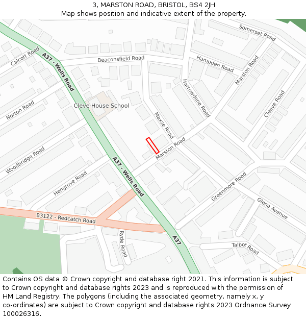 3, MARSTON ROAD, BRISTOL, BS4 2JH: Location map and indicative extent of plot