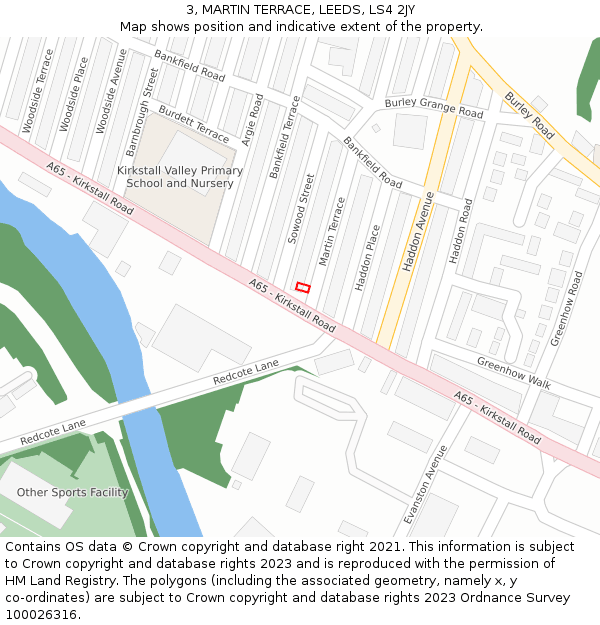 3, MARTIN TERRACE, LEEDS, LS4 2JY: Location map and indicative extent of plot