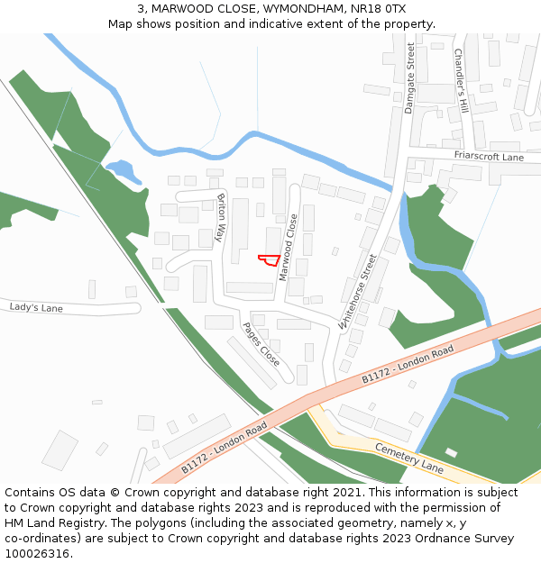 3, MARWOOD CLOSE, WYMONDHAM, NR18 0TX: Location map and indicative extent of plot