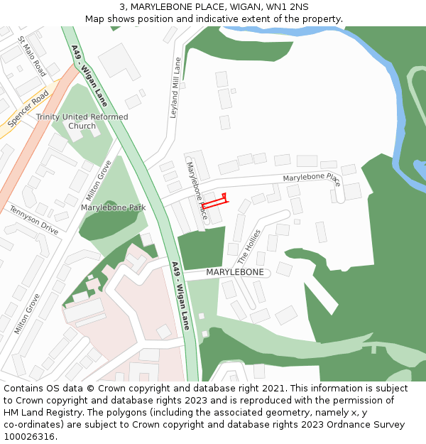 3, MARYLEBONE PLACE, WIGAN, WN1 2NS: Location map and indicative extent of plot