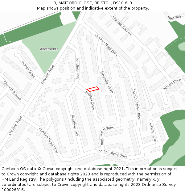 3, MATFORD CLOSE, BRISTOL, BS10 6LR: Location map and indicative extent of plot