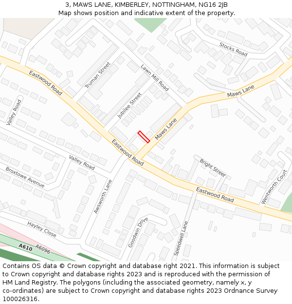 3, MAWS LANE, KIMBERLEY, NOTTINGHAM, NG16 2JB: Location map and indicative extent of plot