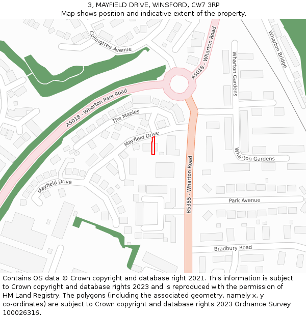 3, MAYFIELD DRIVE, WINSFORD, CW7 3RP: Location map and indicative extent of plot
