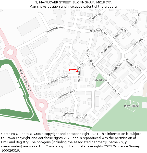 3, MAYFLOWER STREET, BUCKINGHAM, MK18 7RN: Location map and indicative extent of plot