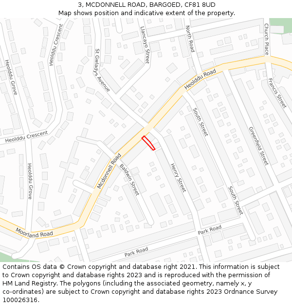 3, MCDONNELL ROAD, BARGOED, CF81 8UD: Location map and indicative extent of plot
