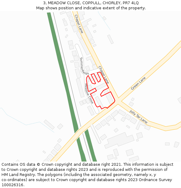 3, MEADOW CLOSE, COPPULL, CHORLEY, PR7 4LQ: Location map and indicative extent of plot