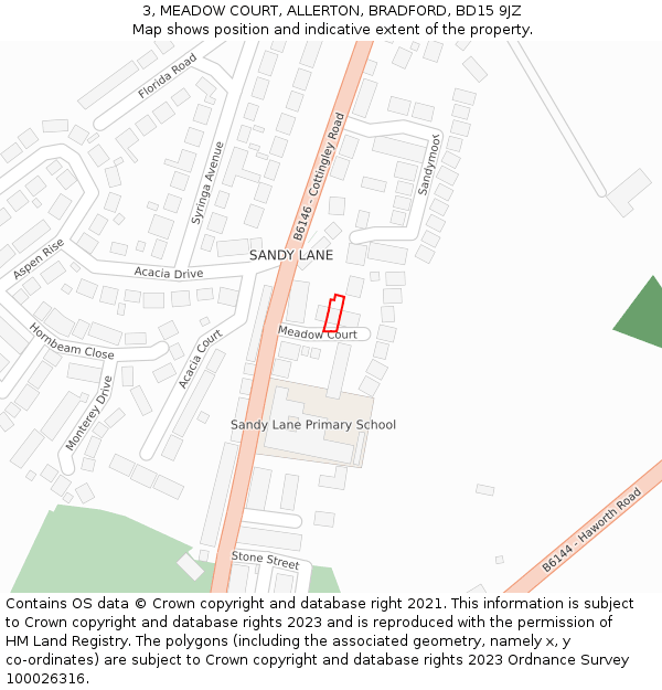 3, MEADOW COURT, ALLERTON, BRADFORD, BD15 9JZ: Location map and indicative extent of plot