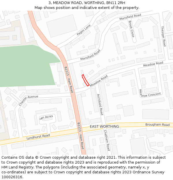 3, MEADOW ROAD, WORTHING, BN11 2RH: Location map and indicative extent of plot