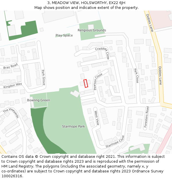 3, MEADOW VIEW, HOLSWORTHY, EX22 6JH: Location map and indicative extent of plot