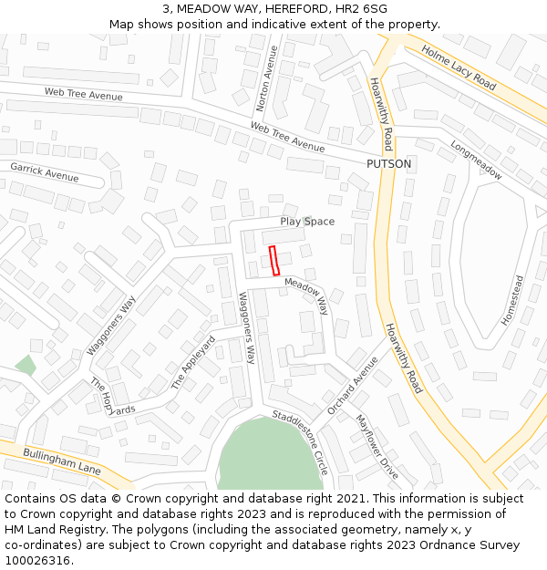 3, MEADOW WAY, HEREFORD, HR2 6SG: Location map and indicative extent of plot