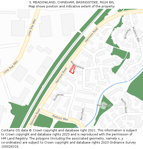 3, MEADOWLAND, CHINEHAM, BASINGSTOKE, RG24 8XL: Location map and indicative extent of plot