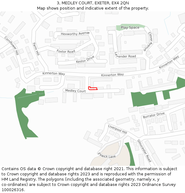 3, MEDLEY COURT, EXETER, EX4 2QN: Location map and indicative extent of plot
