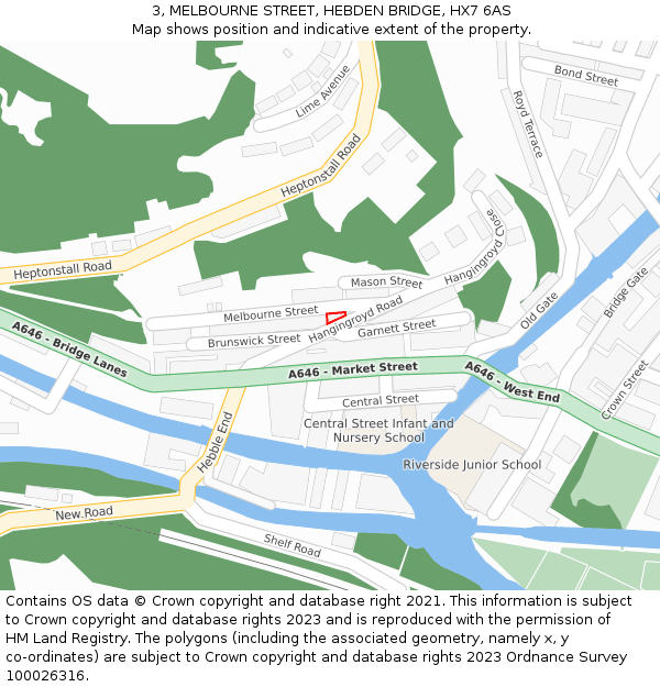 3, MELBOURNE STREET, HEBDEN BRIDGE, HX7 6AS: Location map and indicative extent of plot