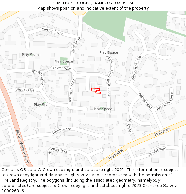 3, MELROSE COURT, BANBURY, OX16 1AE: Location map and indicative extent of plot
