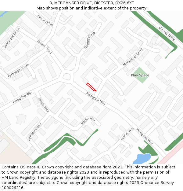 3, MERGANSER DRIVE, BICESTER, OX26 6XT: Location map and indicative extent of plot