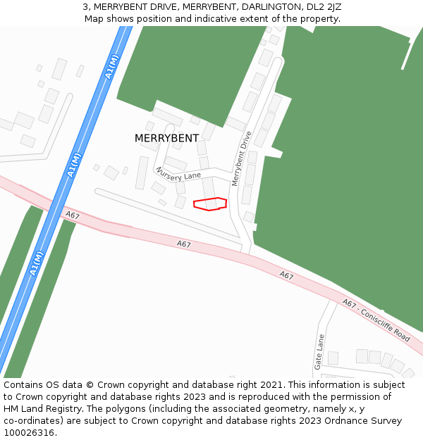 3, MERRYBENT DRIVE, MERRYBENT, DARLINGTON, DL2 2JZ: Location map and indicative extent of plot