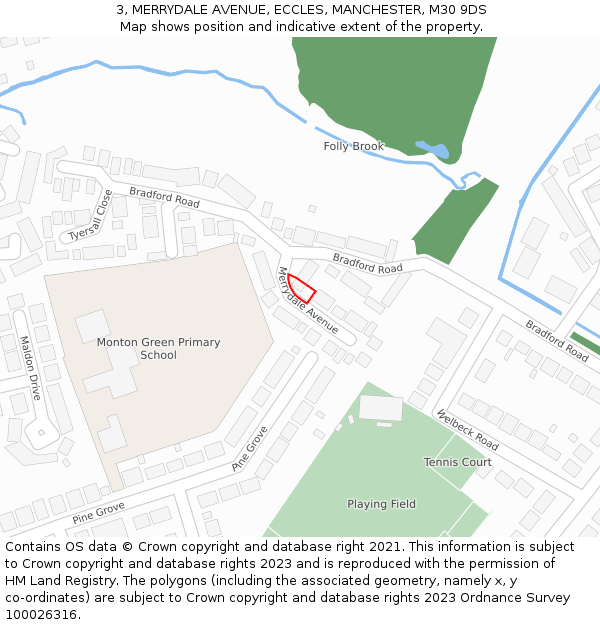 3, MERRYDALE AVENUE, ECCLES, MANCHESTER, M30 9DS: Location map and indicative extent of plot