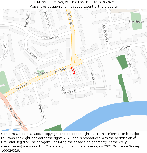 3, MESSITER MEWS, WILLINGTON, DERBY, DE65 6PG: Location map and indicative extent of plot