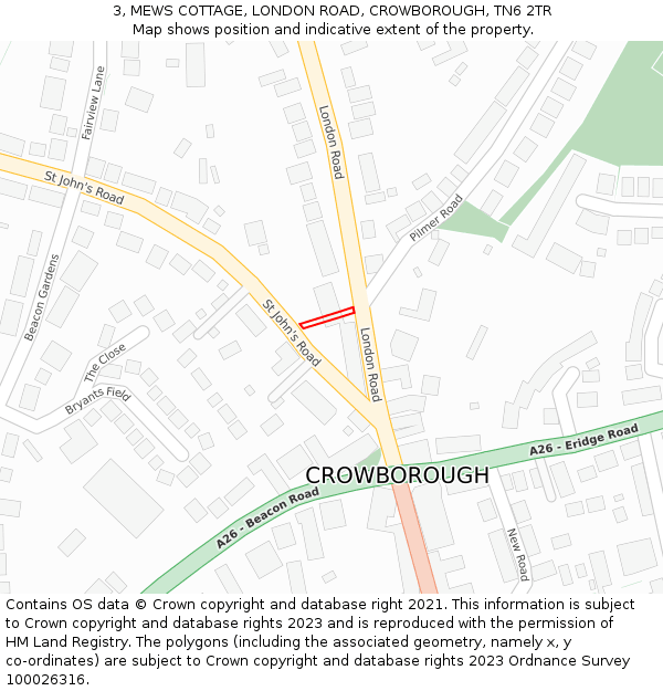 3, MEWS COTTAGE, LONDON ROAD, CROWBOROUGH, TN6 2TR: Location map and indicative extent of plot