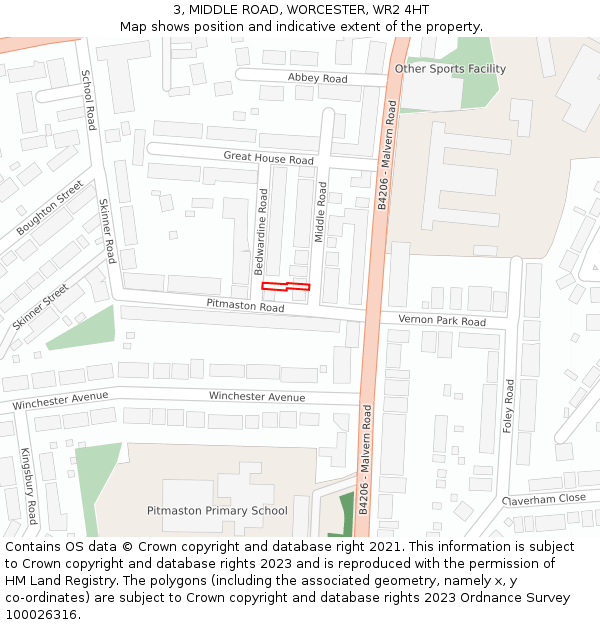3, MIDDLE ROAD, WORCESTER, WR2 4HT: Location map and indicative extent of plot