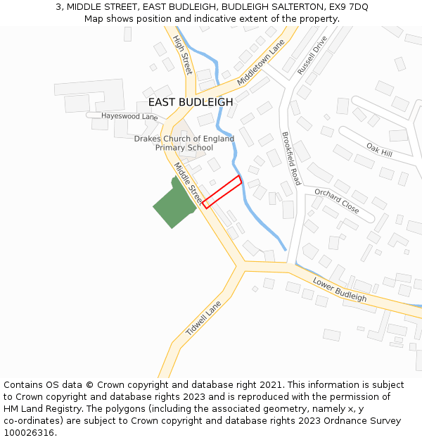 3, MIDDLE STREET, EAST BUDLEIGH, BUDLEIGH SALTERTON, EX9 7DQ: Location map and indicative extent of plot