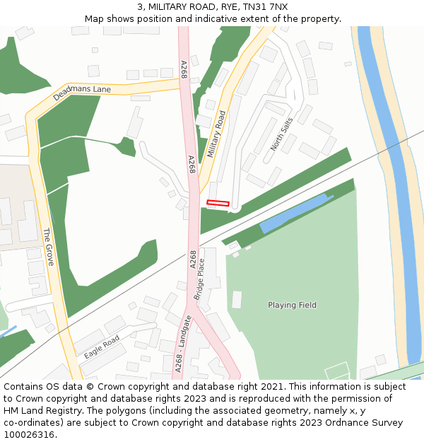 3, MILITARY ROAD, RYE, TN31 7NX: Location map and indicative extent of plot
