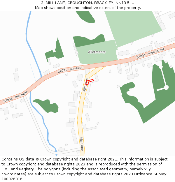 3, MILL LANE, CROUGHTON, BRACKLEY, NN13 5LU: Location map and indicative extent of plot