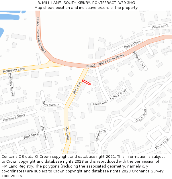 3, MILL LANE, SOUTH KIRKBY, PONTEFRACT, WF9 3HG: Location map and indicative extent of plot