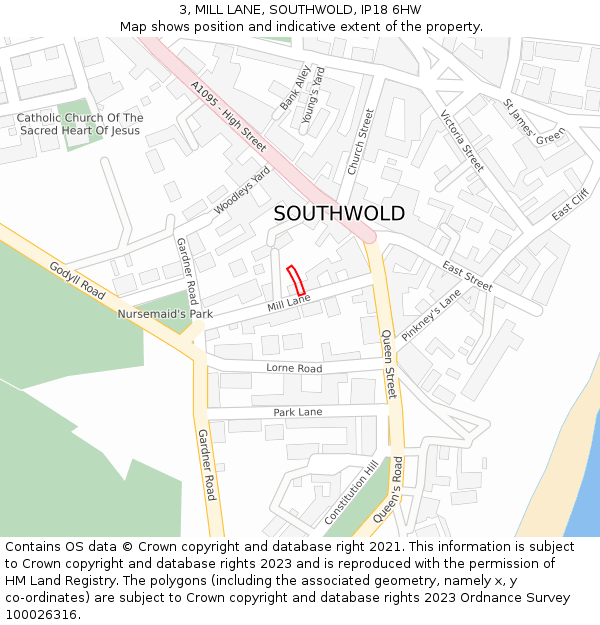 3, MILL LANE, SOUTHWOLD, IP18 6HW: Location map and indicative extent of plot