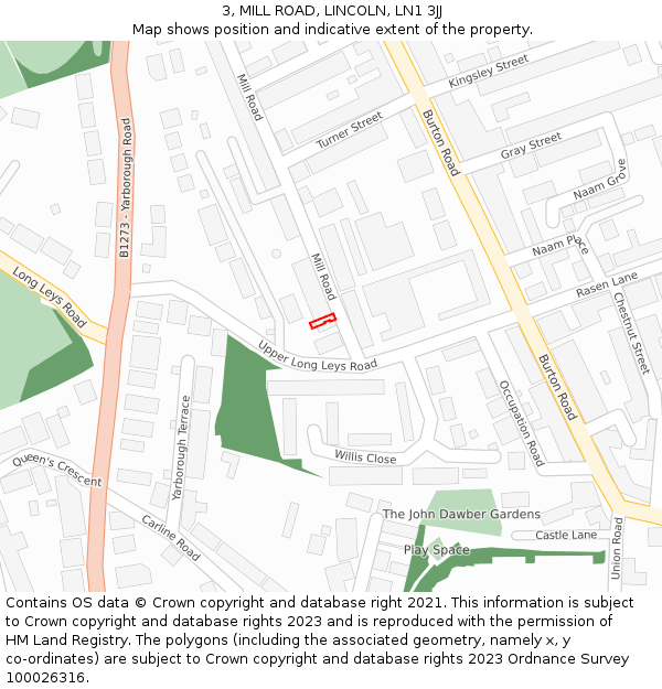 3, MILL ROAD, LINCOLN, LN1 3JJ: Location map and indicative extent of plot